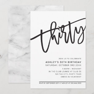 Invitation SCRIPT MODERNE 30e anniversaire fête noir blanc