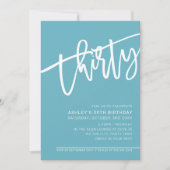 Invitation SCRIPT MODERNE 30e anniversaire fête turquoise bla (Devant)