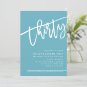 Invitation SCRIPT MODERNE 30e anniversaire fête turquoise bla (Debout devant)