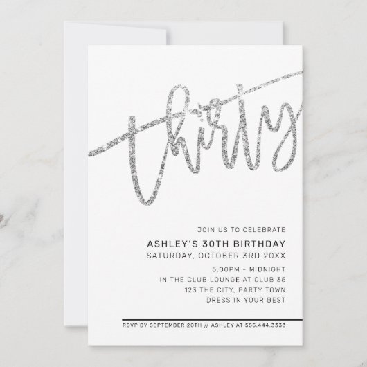 Invitation SCRIPT MODERNE 30e anniversaire parties scintillan (Devant)