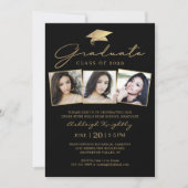 Invitation Script moderne 3 Photos Black Gold (Devant)