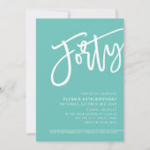 Invitation SCRIPT MODERNE 40e anniversaire menthe vert blanc (Devant)