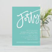 Invitation SCRIPT MODERNE 40e anniversaire menthe vert blanc (Debout devant)