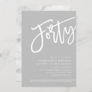 Invitation SCRIPT MODERNE 40e anniversaire pâle gris blanc pâ