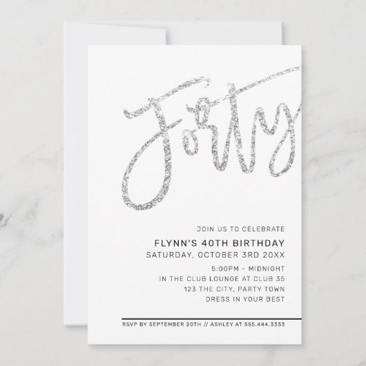 Invitation SCRIPT MODERNE 40e anniversaire parties scintillan (Devant)