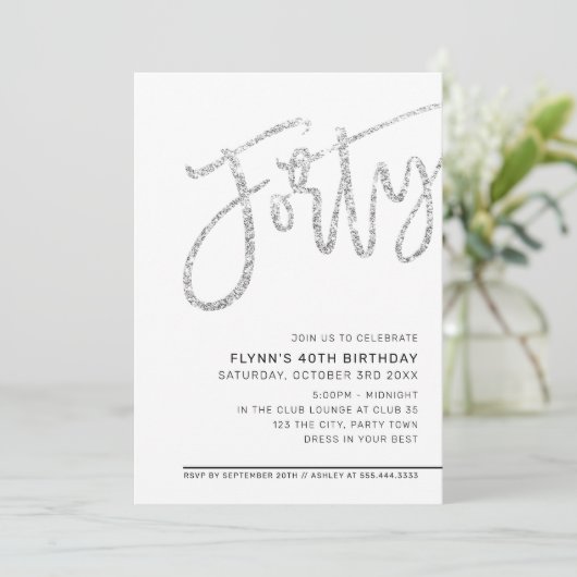 Invitation SCRIPT MODERNE 40e anniversaire parties scintillan (Debout devant)