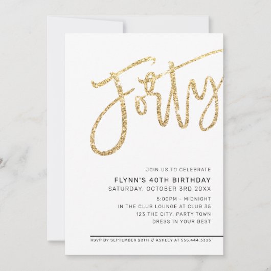 Invitation SCRIPT MODERNE 40e anniversaire parties scintillan (Devant)