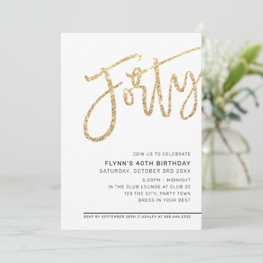 Invitation SCRIPT MODERNE 40e anniversaire parties scintillan (Debout devant)