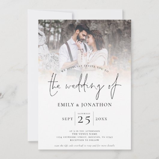 Invitation Script moderne 4 Photos superposer Mariage de code (Devant)