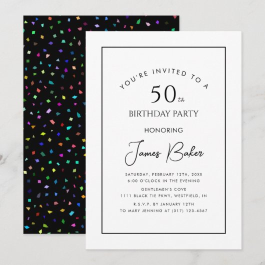 Invitation Script moderne 50e anniversaire fête pour lui Conf (Devant / Derrière)