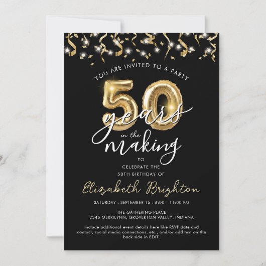 Invitation Script moderne 50th Birthday Streamers (Devant)