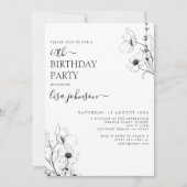 Invitation Script moderne 60e anniversaire noir blanc floral (Devant)