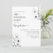 Invitation Script moderne 60e anniversaire noir blanc floral (Debout devant)