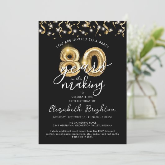 Invitation Script moderne 80th Birthday Streamers (Debout devant)