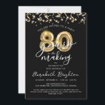 Invitation Script moderne 80th Birthday Streamers<br><div class="desc">Invitation moderne et festive de 80ème anniversaire avec le titre Vous êtes invité à une fête 80 ANS DANS LA fabrication en calligraphie typographie script et faux numéros de ballon d'or métallique et des serpentins d'or et confettis et lumières blanches dans votre choix de couleur arrière - plan (montré en...</div>