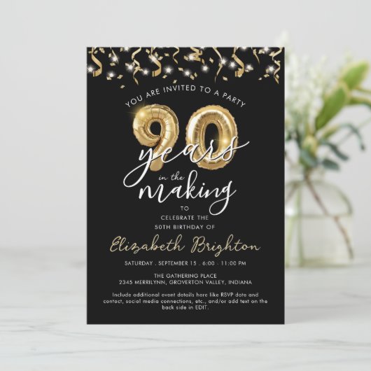 Invitation Script moderne 90th Birthday Streamers (Debout devant)