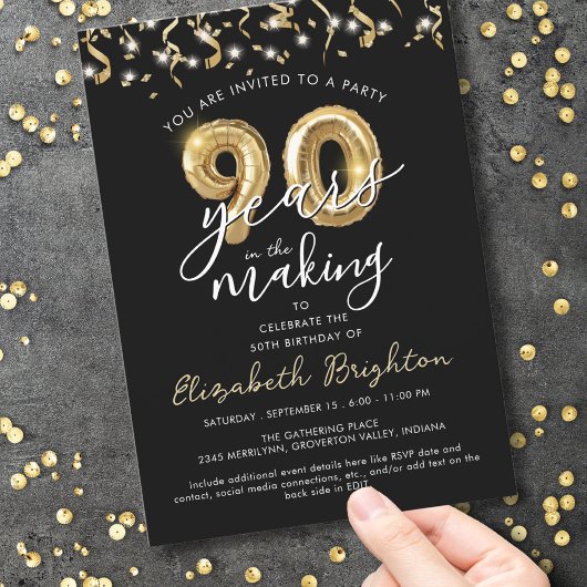 Invitation Script moderne 90th Birthday Streamers