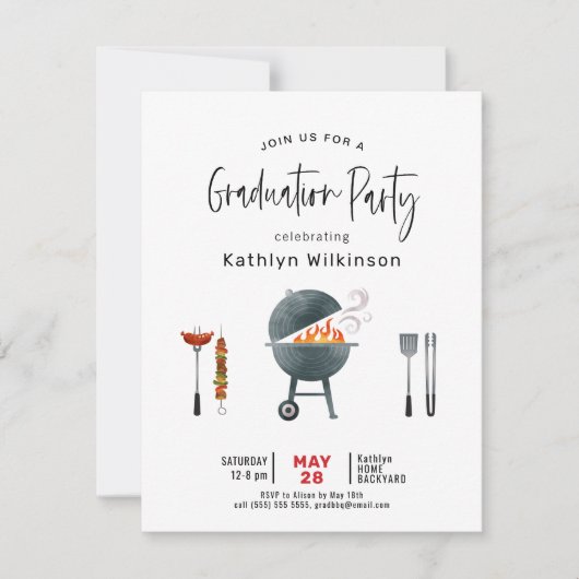 Invitation Script moderne amusant Simple Graduation BBQ Party (Devant)