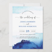 Invitation Script moderne Aquarelle Indigo Mariage bleu (Devant)