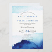 Invitation Script moderne Aquarelle Indigo Mariage bleu (Devant / Derrière)