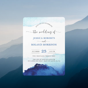 Invitation Script moderne Aquarelle Indigo Mariage bleu