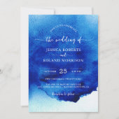 Invitation Script moderne Aquarelle Indigo Mariage bleu (Devant)