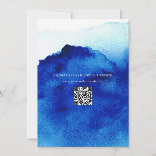 Invitation Script moderne Aquarelle Indigo Mariage bleu (Dos)