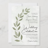Invitation Script moderne Aquarelle Sage Mariage de verdure (Devant)