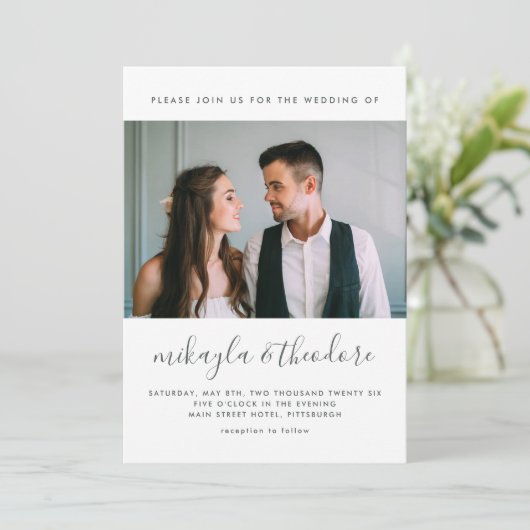 Invitation Script moderne avec points et Mariage photo (Debout devant)