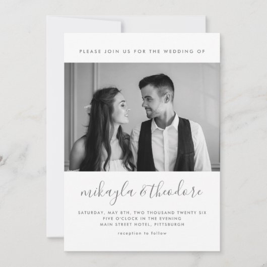 Invitation Script moderne avec points et Mariage photo Blush (Devant)