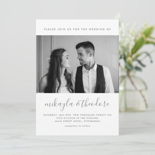 Invitation Script moderne avec points et Mariage photo Blush (Debout devant)