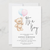 Invitation Script moderne Baby shower garçon ours en peluche (Devant)