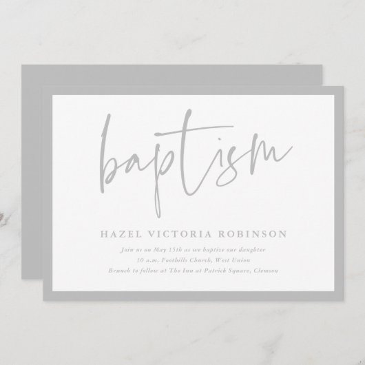 Invitation Script moderne Baptême & Christening (Devant / Derrière)