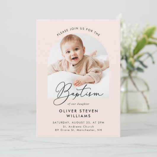 Invitation Script moderne Baptême et baptême religieux (Debout devant)