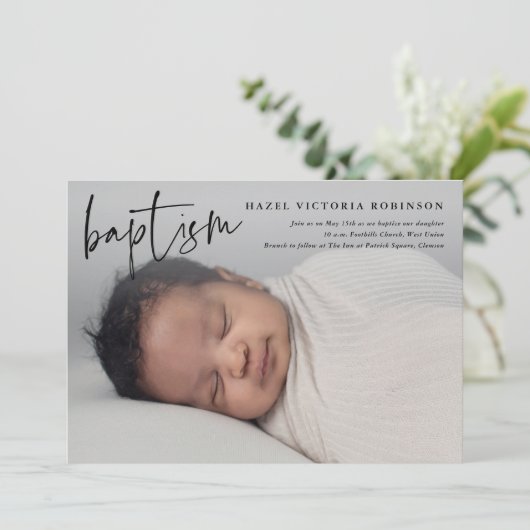 Invitation Script moderne Baptême et baptême religieux (Debout devant)