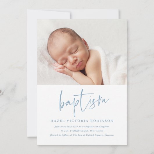 Invitation Script moderne Baptême et baptême religieux (Devant)