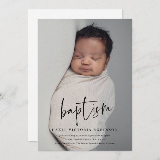 Invitation Script moderne Baptême et baptême religieux (Devant / Derrière)