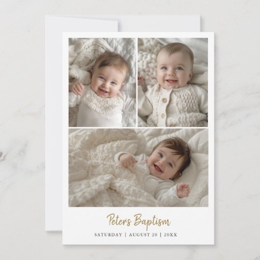 Invitation Script Moderne Bébé Garçon Ou Fille Trois Photo Ba (Devant)