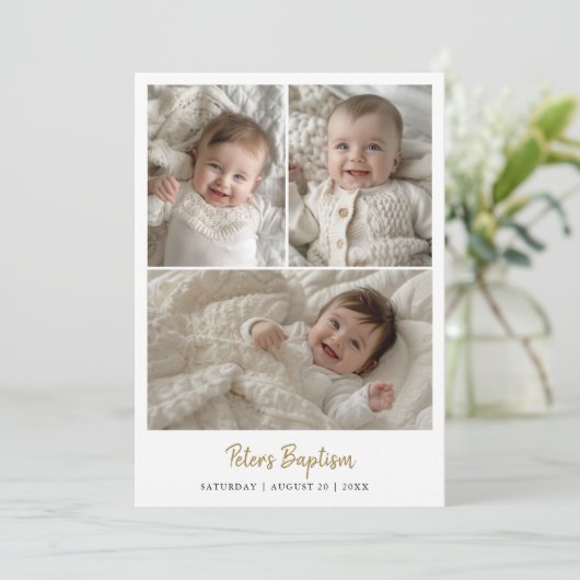 Invitation Script Moderne Bébé Garçon Ou Fille Trois Photo Ba (Debout devant)