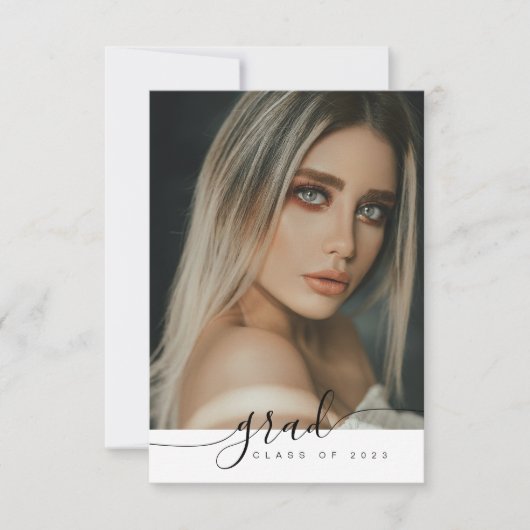 Invitation Script moderne Black and White Graduation Party (Devant)