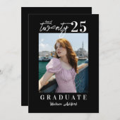 Invitation Script moderne Black Photo Graduation Party (Devant / Derrière)