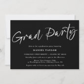 Invitation Script moderne Black White 2025 Graduation Party (Devant)