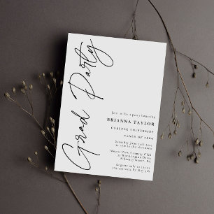 Invitation Script moderne Black White Graduation Party