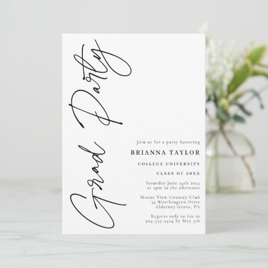 Invitation Script moderne Black White Graduation Party (Debout devant)
