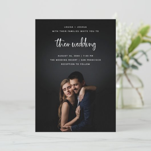 Invitation Script moderne blanc avec photo| Mariage (Debout devant)