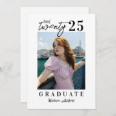 Invitation Script moderne Blanc Black Photo Party Graduation (Devant / Derrière)