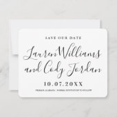 Invitation Script moderne blanc et noir Enregistrer la date (Devant)