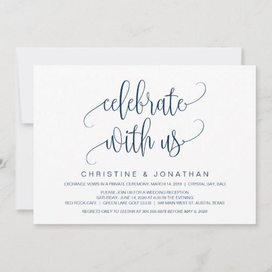 Invitation Script Moderne, Bleu Marine, Mariage en Elopement (Devant)