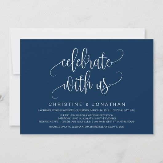 Invitation Script Moderne, Bleu Marine, Mariage en Intime (Devant)