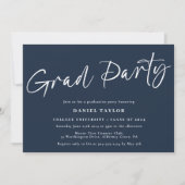 Invitation Script moderne Blue White Graduation Party (Devant)